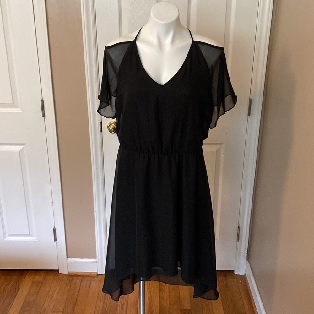 Black open shoulder midi dress